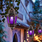 Moroccan Decorations Indoor, 13.6’’ Lantern Decorative Outdoor, Halloween Style Hanging Lantern with Chain for Home Porch Patio Decor, Vintage Metal Christmas Ramadan Candle Holders(Purple) - Image 2