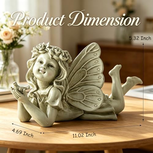 Garden Angel with Bird Statue, Resin Fairy Outdoor Memorial Decor - Image 3