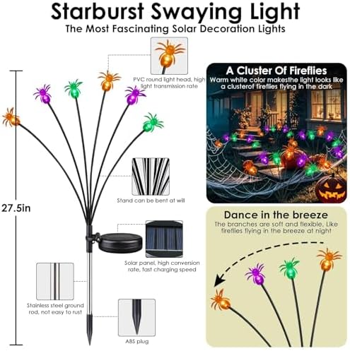 OZS 6Pack 36LED Spider Solar Halloween Decorations Outdoor - Image 6