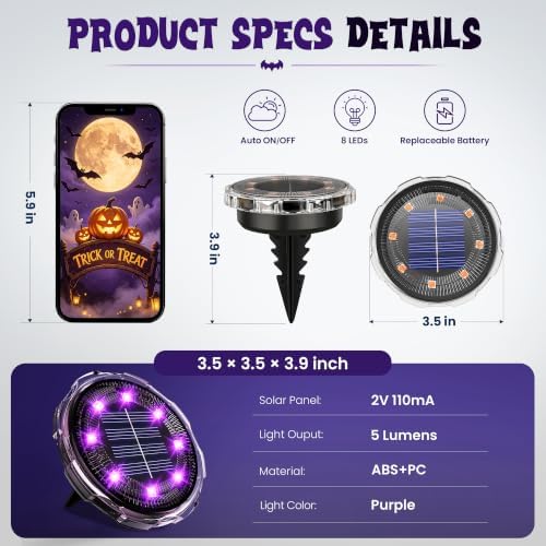 SOLPEX Halloween Solar Lights Outdoor, Halloween Decorations 10 Pack Purple - Image 4