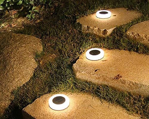 Solar Ground Lights Outdoor 8 LED Solar Powered Disk Lights Round Shape Outdoor in-Ground Lights Outdoor Landscape Lighting for Yard Patio Deck Driveway Walkway Pathway,Frosted Cover (Warm White) - Image 5