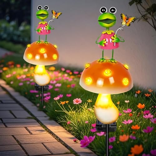 ostritec Solar Garden Lights Outdoor, Frog Mushroom Stake Light, Waterproof - Image 2