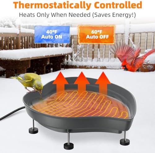 Heated Bird Baths for Outdoors, 60W Thermostatic Winter Birdbath - Gray - Image 2