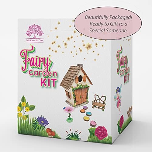 Meadow & Oak Fairy Garden House Kit - Complete with Fairy Garden Accessories, Butterly Seat, Bird Bath, Stepping Stones, Magnetic Door Closure for Indoor/Outdoor Fairy House - Image 5