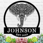 Customized Elephant Lover Family Wall Decor, Personalized Elephant Name Sign, Metal Name Signs Personalized, Elephant Monogram Wall Decor, Metal Family Name Sign for Outdoor, Housewarming Gifts by EXUNART