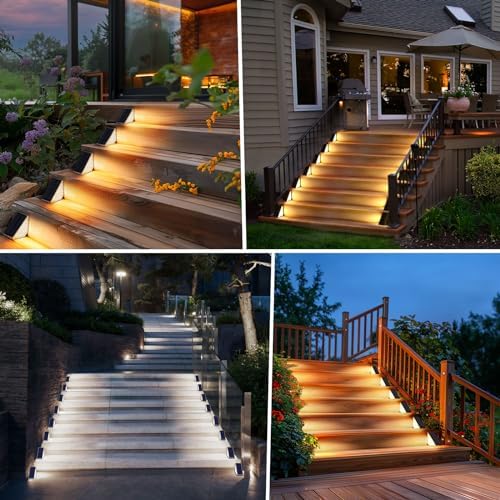 Solar Stair Lights Outdoor Waterproof 16-Pack, Upgraded 2-in-1 LED Warm White and Cool White Solar Powered Step Light for Outside, IP67 Auto On/Off Solar Lights for Front Sidewalk Yard Patio Porch - Image 3