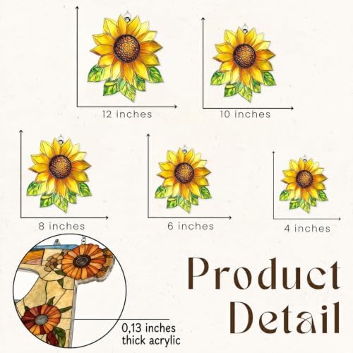Sunflower Acrylic Suncatcher 12 Inches, Fall Decoration Indoor Outdoor, Bedroom Porch Decor, Stained Glass Effect Window Hanging, Floral Garden Decor, Flower Lover Gift for Mom Grandma Women - Image 2