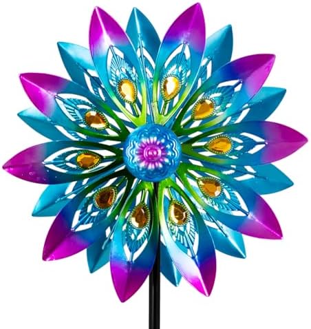 13"Metal Peacock Wind Spinner Outdoor with Stake for Outdoor Decor by VEWOSTAR