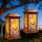 2 Pack Butterfly Solar Lanterns Outdoor Waterproof, Metal & Glass Hanging Lights Garden Decor, Birthday Gifts for Women Mom Grandma Mothers Day, Decorative Lights for Outside Yard Patio Backyard by yulloyello