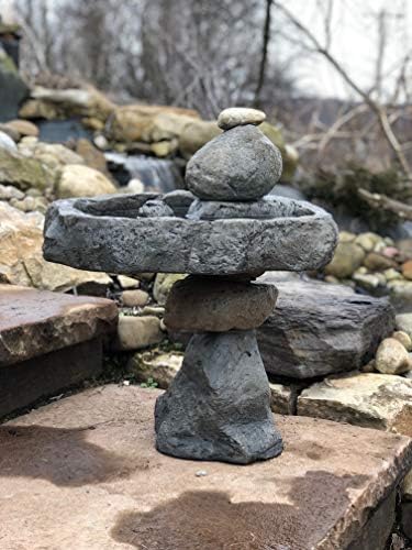 Organic Stacked Rock Balancing Bird Bath Sculpture - Image 2