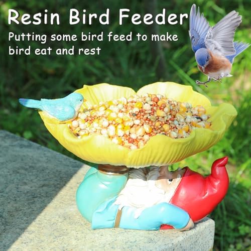 MUMTOP Bird Baths for Outdoor, Resin Garden Gnome Birdbath Bowl Yard Decor - Image 2