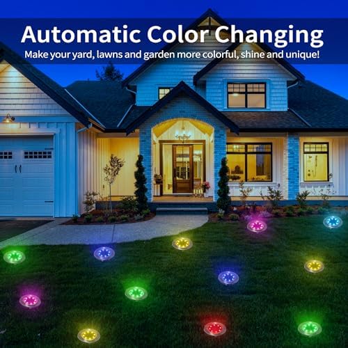 LYHOPE Solar Ground Light Outdoor, 16 Pack 8 LED Color Changing Solar Disk Lights Waterproof Garden In-ground Pathway Lights Landscape Lighting for Lawn,Yard,Deck,Patio,Walkway (RGB) - Image 4