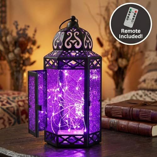 Vela Lanterns Decorative Indoor Lantern with LED Lights, Purple, L, 2-Pack - Image 6