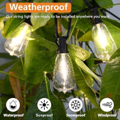 Brightever 3 Color in 1 LED Outdoor String Lights with Remote, 100FT Edison Hanging String Lights for Outside Dimmable, Outdoor Lighting for Patio Café Bistro with 52 ST38 LED Bulbs, 2700K/4000K/5000K - Image 3