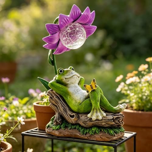 Solar Frog Garden Decor Outdoor Statue - Frog Umbrella LED Waterproof Sculpture Light, Patio Pathway Frog Lamp Figurine for Yard Lawn Garden Gifts for Women Mom Grandma - Image 6