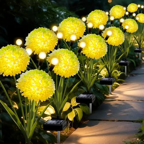 Solar Lights Outdoor Waterproof, 6 Pack Solar Firefly Swaying Lights with Flowers, Flower Light Garden Decor for Outside Yard Patio Thanksgiving Christmas for Women Grandma by yulloyello
