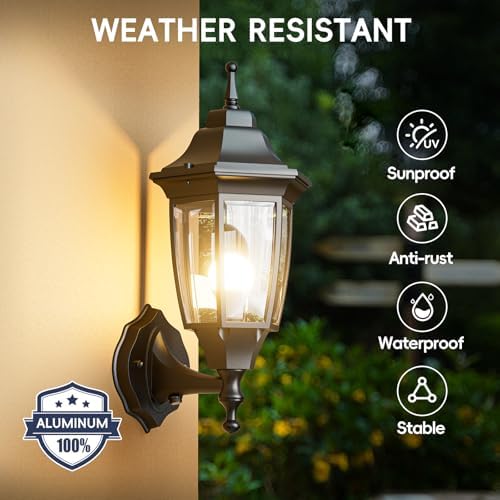 EMART Dusk to Dawn Outdoor Porch Light with Bulb, Wall Lamp(2 Pack, Black) - Image 3