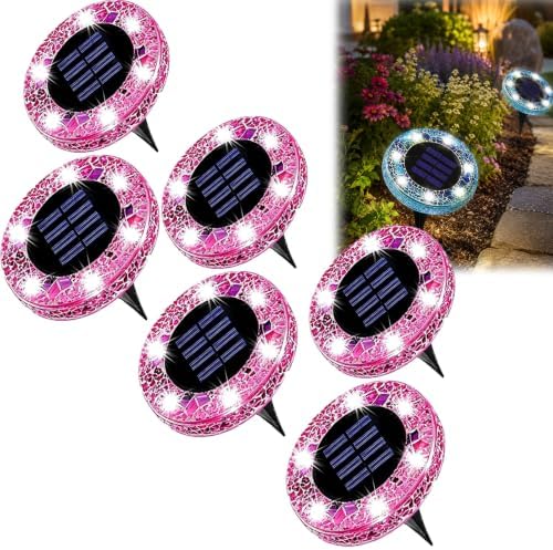 2026 Upgraded Solar Outdoor Mosaic Disk Lights, Mosaic Solar Disk Light, Outdoor Waterproof Mosaic Solar Ground Lights, for Walkway, Patio & Lawn, Decorative Driveway Lamps (Purple*6) by Unknown