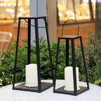 HPC Decor 2PCS Solar Lanterns for Outdoor Decor-20in 15.6in Black Metal Candle Lanterns w/ Waterproof Solar Powered Candles- Modern Farmhouse Hanging Decor for Front Porch,Yard Garden Patio - Image 3