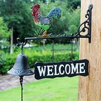 Cast Iron Doorbell Wall Bell Indoor Outdoor Din Cast Iron Doorbell with Welcome Sign Rooster Dinner Bells Front Door Decoration Wall Bell Hanging Bell - Image 2