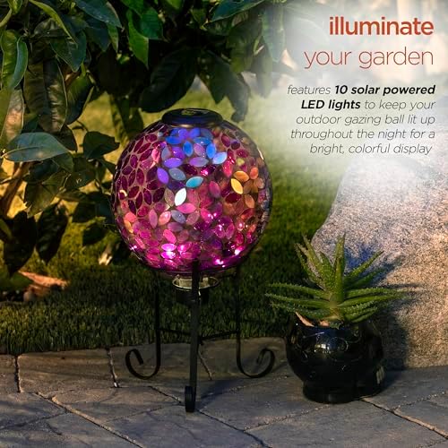 Alpine Corporation GRS122A-SLR Indoor/Outdoor Glass Solar Powered Mosaic Gazing Globe Yard Decoration, 10", Purple - Image 5