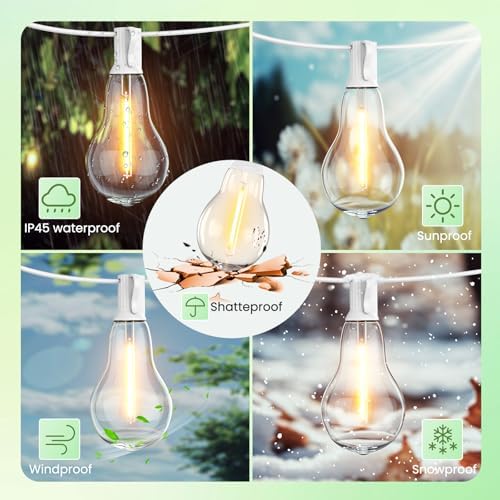 String Lights for Outside 200FT Patio Lights, LED String Light with 100+6(Spare) Waterproof Edison Bulbs, Hanging White Outdoor Light for Backyard, Bistro, Porch, Balcony White Cord - Image 3
