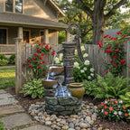 KEIKI 32.3" Tall Outdoor Garden Water Fountain with Led Lights, Modern Cascading Tiered Waterfall Outside Freestanding Fountains Décor for Patio Lawn Backyard Indoor Home, Resin, Vintage Pump - Image 7