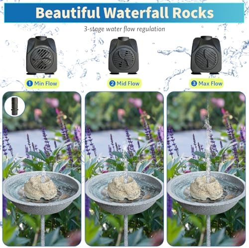 SAC SMARTEN ARTS Fountain for Bird Baths for Bird Bath Fountain with 7.5W Water Pump Resin Granite Rock Water Feature for Garden Patio Lawn Hummingbird Birdbath Fish Tank and Aquariums - Image 6