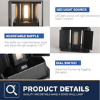 2 Pack LED 20W Outdoor Wall Lights Exterior/Interior 3 Colors Adjustable Wall Sconce Up and Down Light Porch Lights IP65 Waterproof Exterior Wall Sconce Modern Outdoor Lighting Square Aluminum Black - Image 7