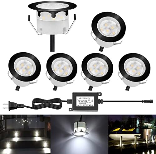 Deck Lights Outdoor Waterproof Low Voltage Lighting Kit Stainless Steel 1W Outdoor Yard Garden Decoration Lamps Landscape Pathway Patio Step Stairs Black Border(6pcs,Cool White) by QACALEDOutdoorRecessedDeckLightingKits