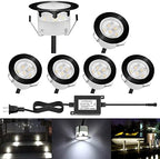 Deck Lights Outdoor Waterproof Low Voltage Lighting Kit Stainless Steel 1W Outdoor Yard Garden Decoration Lamps Landscape Pathway Patio Step Stairs Black Border(6pcs,Cool White) by QACALEDOutdoorRecessedDeckLightingKits