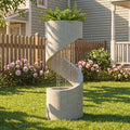 Glitzhome Outdoor Water Fountain with LED Light, Spiral Tiered Water Fountain Outdoor with Stone Planter, Modern Curved Waterfalls Feature Fountains for Garden Patio Porch, 31.3”H by Glitzhome