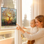 Retangle Art Nouveau Tree of Life Stained Glass Window Hanging Window Suncatcher Glass Panel with Metal Chain Sun Catchers Wall Art Home Decor Gift for Women Mother's Day - Image 5