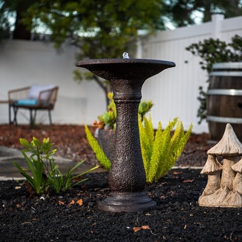 XBrand 23.43" Tiered Freestanding Classic Bird Bath Outdoor Water Fountain Resin with Auto Shut-Off Pump, Garden Decor for Patio, Yard & Lawn, Dark Brown - Image 2