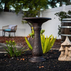XBrand 23.43" Tiered Freestanding Classic Bird Bath Outdoor Water Fountain Resin with Auto Shut-Off Pump, Garden Decor for Patio, Yard & Lawn, Dark Brown - Image 2