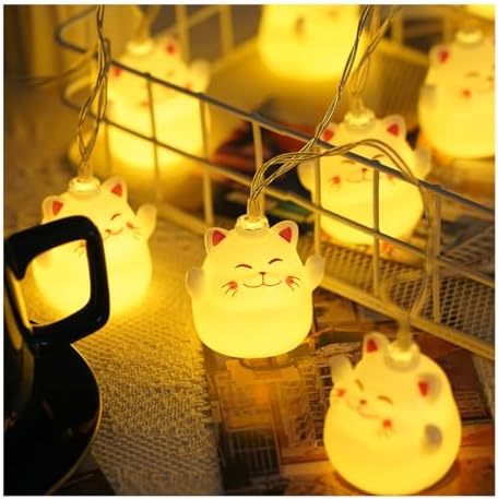 CAKERS Cute Cartoon Cat String Lights|Creative Luminous Night Light|LED Warm White Copper Wire Lights|Hanging Fairy Lights for Bedroom Party Decor,A,5m(16.4ft)-20LED-Solar by CAKERS