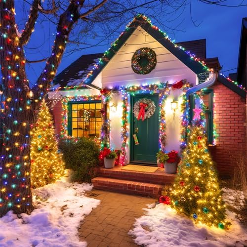 JMEXSUSS 2 Pack Solar String Lights Outdoor Waterproof, Total 66 FT 200 LED Solar Christmas Lights Outdoor, Twinkle Light for Christmas Tree Outside Garden Yard Xmas Decor, Warm White to Multicolor - Image 5