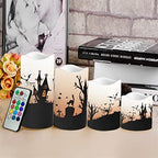 Halloween Flameless Candles with Remote Timer Real Wax Realistic Flickering Battery Operated LED Tealight Pillars with Pumpkin Castle Bat Spider Witch for Halloween Party Decorations - Image 4
