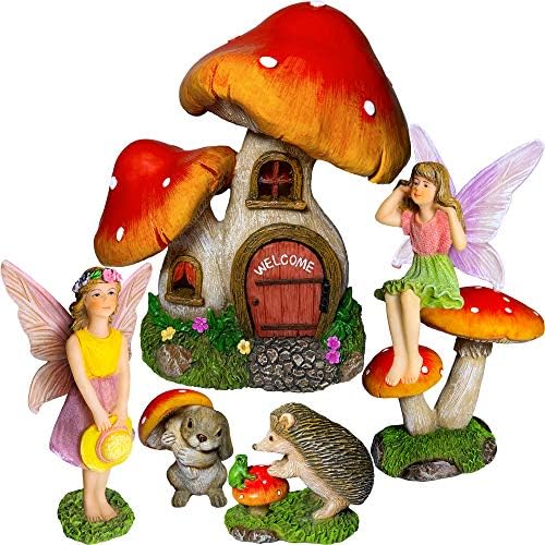 Mood Lab Fairy Garden Figurines - Mushroom House Set (6 pcs) - Miniature Decorative Statues & Accessories - Outdoor & Indoor Garden Decor by MoodLab