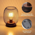 Set of 2 Battery Operated Lamp LED Table Lantern, Brown Metal Cage Cordless Lamps with LED Bulb，Vintage Decorative Outdoor Lantern for Weddings, Parties, Patio, Events for Indoors Shelf Decor - Image 4
