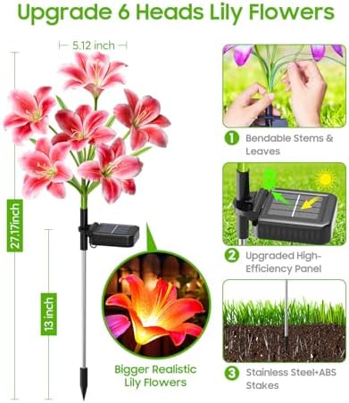 LETMY Solar Flower Lights, 4 Pack Solar Garden Lights with 24 Lily Flowers - Image 6