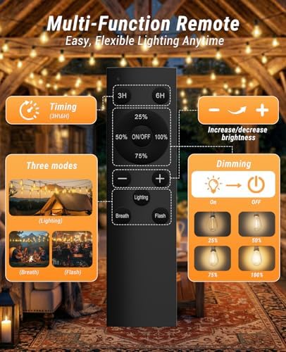 Tenmiro 200FT LED Outdoor String Lights with Remote, 72+2 Shatterproof Bulbs Dimmable Timing 3 Light Modes Outside Patio Lights for Backyard Porch Deck Garden Balcony Pool party Hanging Lighting Decor - Image 2