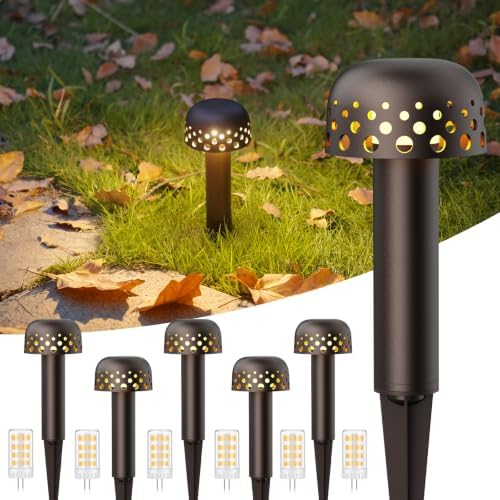 Gardencoin Low Voltage Landscape Pathway Lights, 12V Outdoor Mushroom Decorative Lights, Unique Aluminum Path Lighting with 4W 2700K Replaceable Bulb for Walkway Garden Yard, 6 Pack by Gardencoin