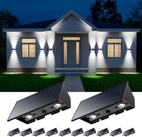 12 Pack Cool White Solar Up and Down Fence Wall LED Lights Outdoor by Roopure