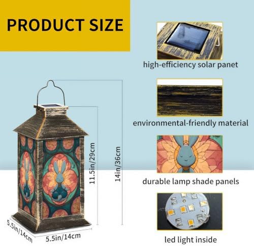 Solar Lantern Symmetrical Stained Glass Outdoor Waterproof Garden Hanging Lantern Solar Powered Lighting Outside Solar Light for Patio Yard Camping, Gifts for Women Mom - Image 2