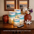 Beach Starfish Seashell Flameless Light Candles Battery Powered with Timer Remote Color Chaging Pillar Candle with Warm Yellow Color Changing Light Pack of 4 - Image 4