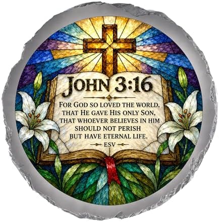 Magnolia Garden 10-Inch John 3:16 Scripture Stepping Stone - Faux Stained Glass Bible Verse Garden Stone, Weather-Resistant Resin Pathway Accent, Christian Cross Outdoor Yard Decor & Walkway Plaque by DicksonsGifts