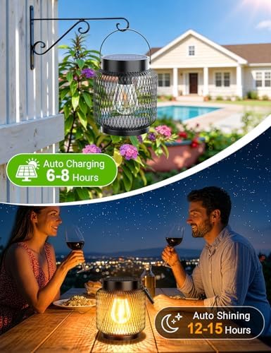 KOOPER Metal Solar Lanterns Outdoor Waterproof, 4 Pack Brighter Hanging Solar Lights for Outside, Up to 15 Hours Modern Hanging Solar Powered Lanterns Lights for Yard Patio Path Tree Garden Decorative - Image 6