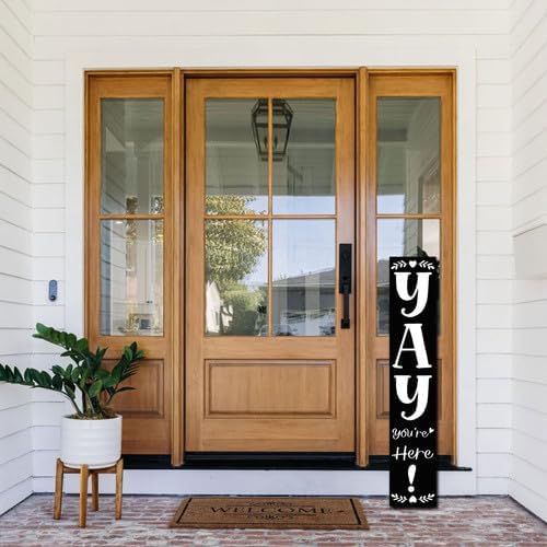 FemiaD 4Pcs Yay You're Here Porch Sign Funny Welcome Sign for Front Door 8x63inch Standing Rustic Farmhouse Porch Signs Vertical Hanging Decorations for Front Door Outside Home Yard Decor - Image 3