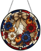 Fall Patriotic Wreath Stained Glass Suncatcher 11.8" Colorful Window Hanging Ornament, Sun Catcher Decor for Bathroom Front Door Living Room Home Wall Garden - Image 4